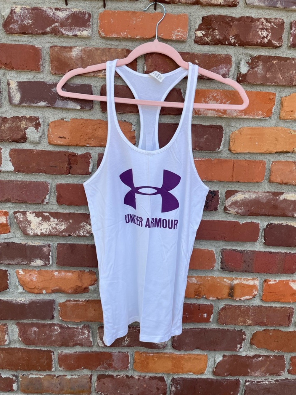 EUC Under Armour White Tank Top with Purple Logo